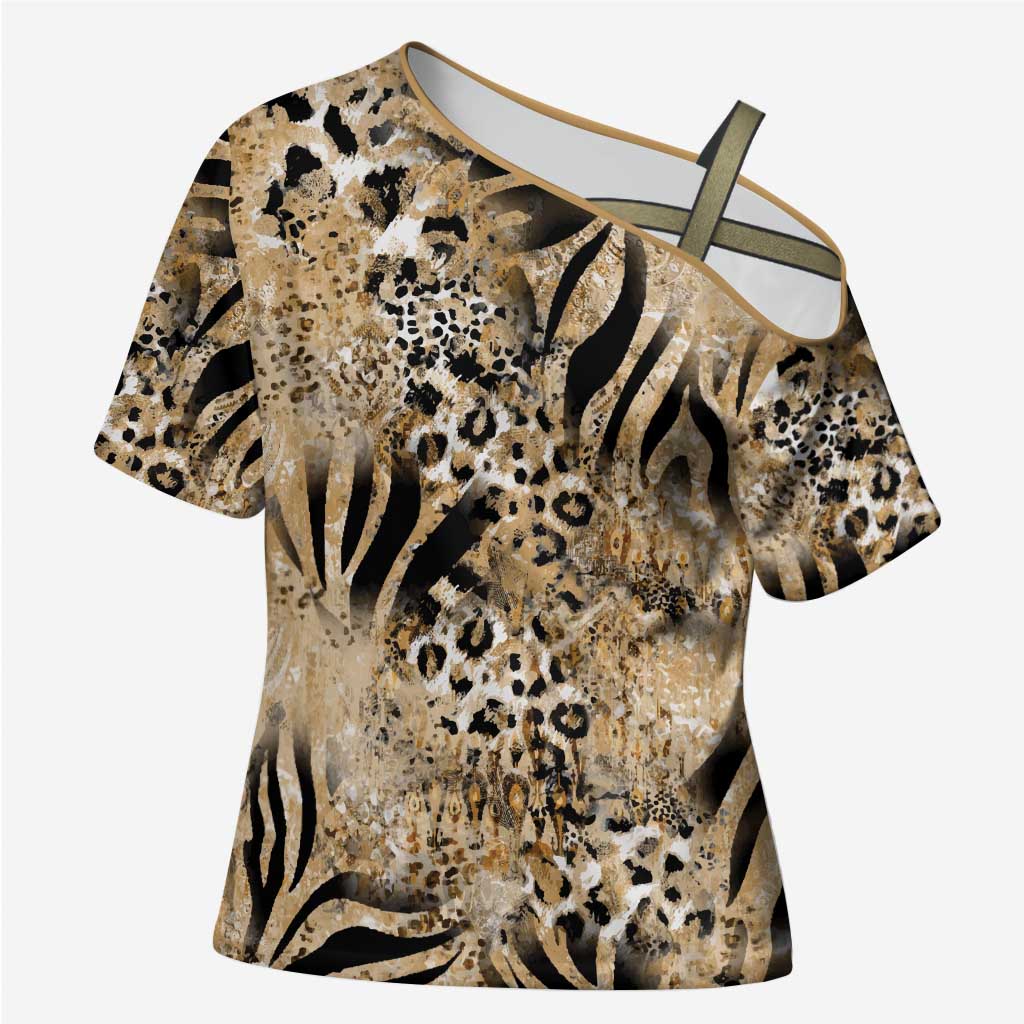 African Wild Animal Skins Cross Shoulder Shirt Zebra Tiger Leopard Mix Skin
