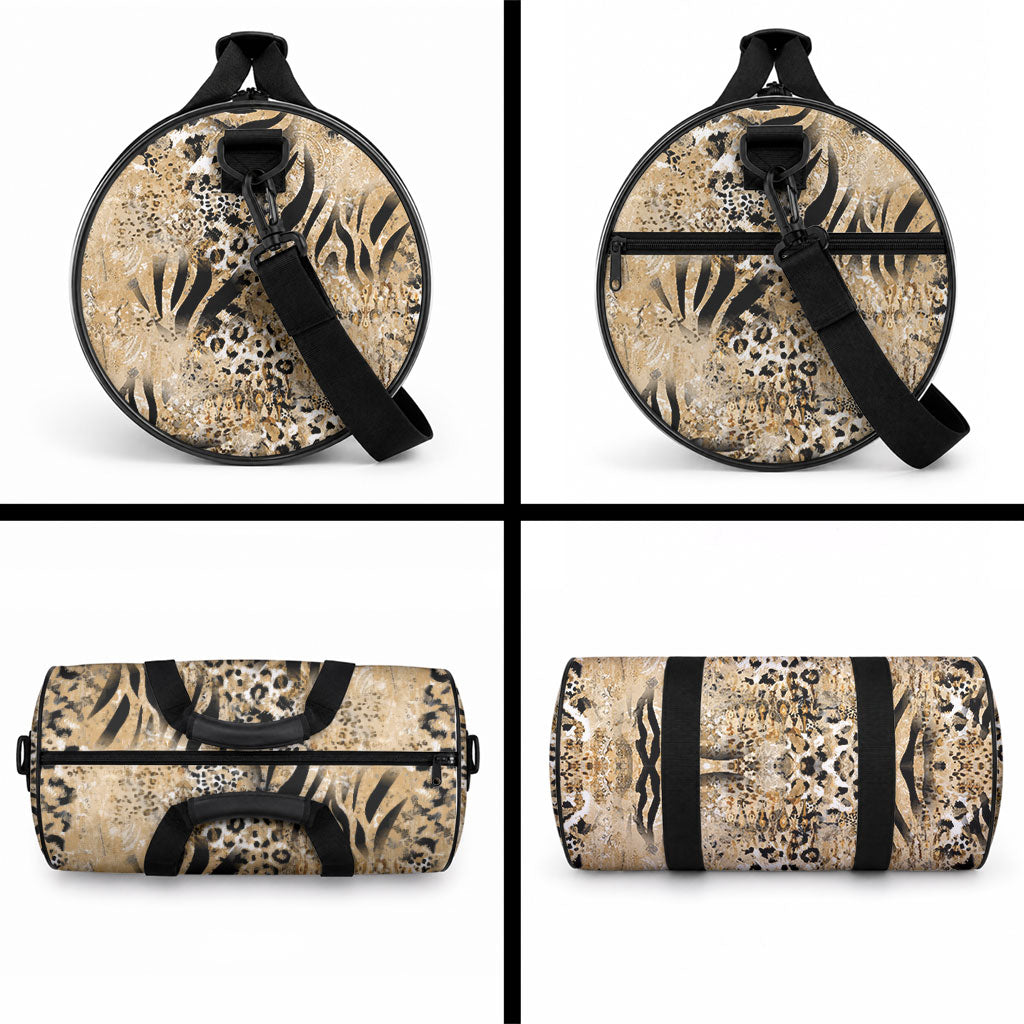 African Wild Animal Skins Duffle Bag Zebra Tiger Leopard Mix Skin