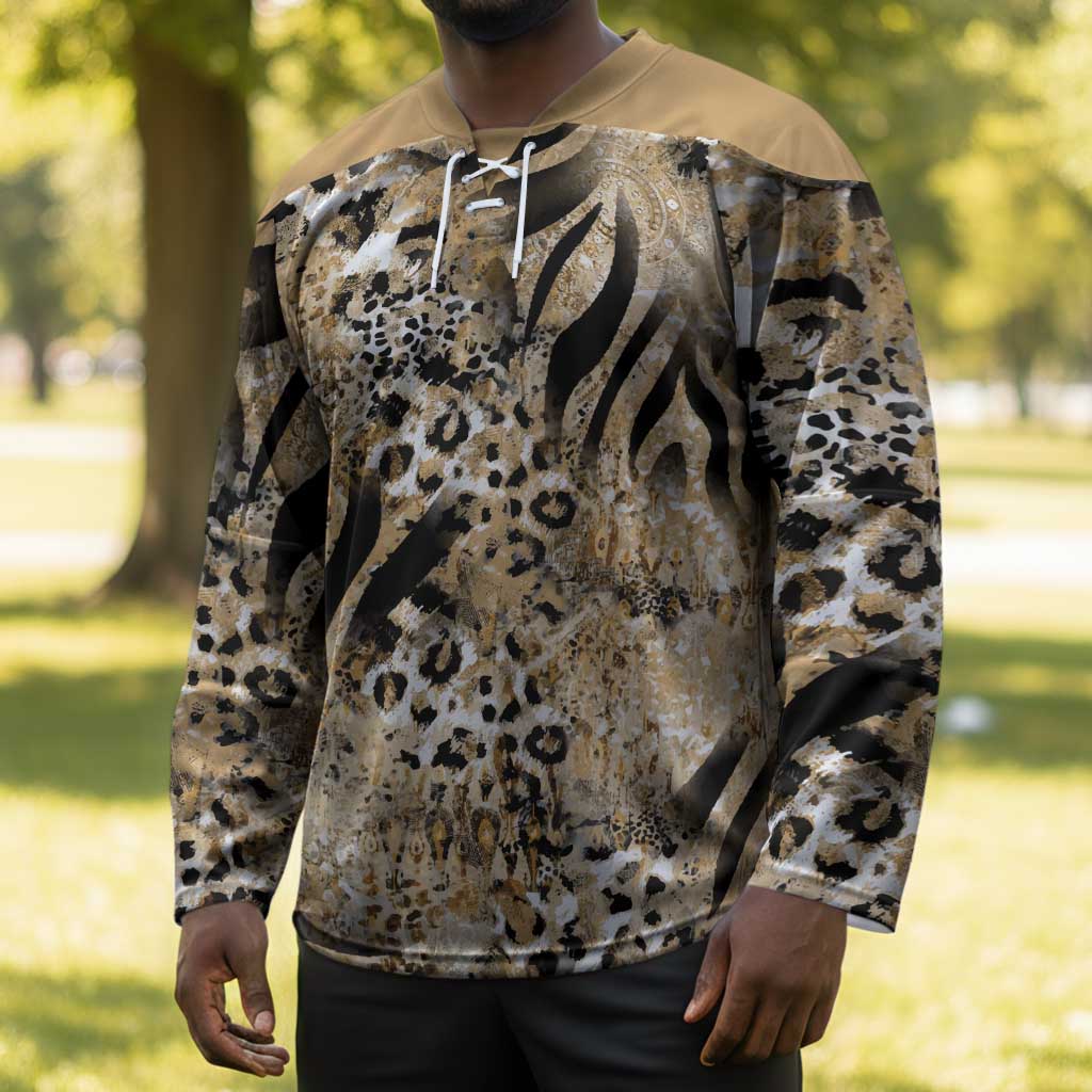 African Wild Animal Skins Hockey Jersey Zebra Tiger Leopard Mix Skin