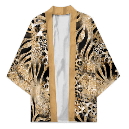 African Wild Animal Skins Kimono Zebra Tiger Leopard Mix Skin