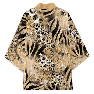 African Wild Animal Skins Kimono Zebra Tiger Leopard Mix Skin