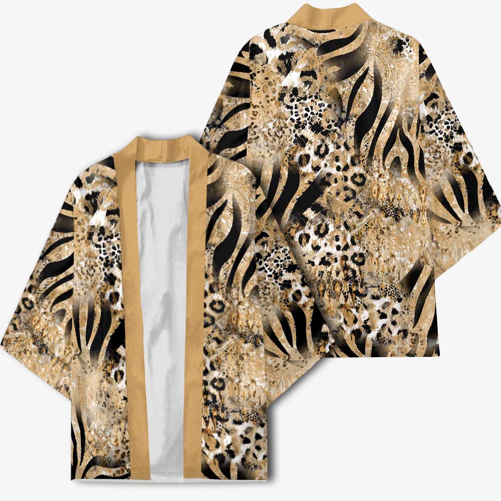 African Wild Animal Skins Kimono Zebra Tiger Leopard Mix Skin