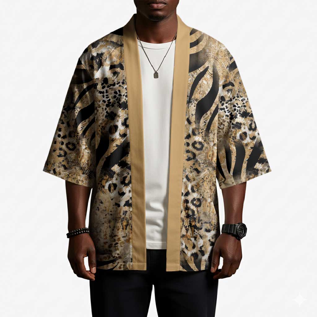 African Wild Animal Skins Kimono Zebra Tiger Leopard Mix Skin