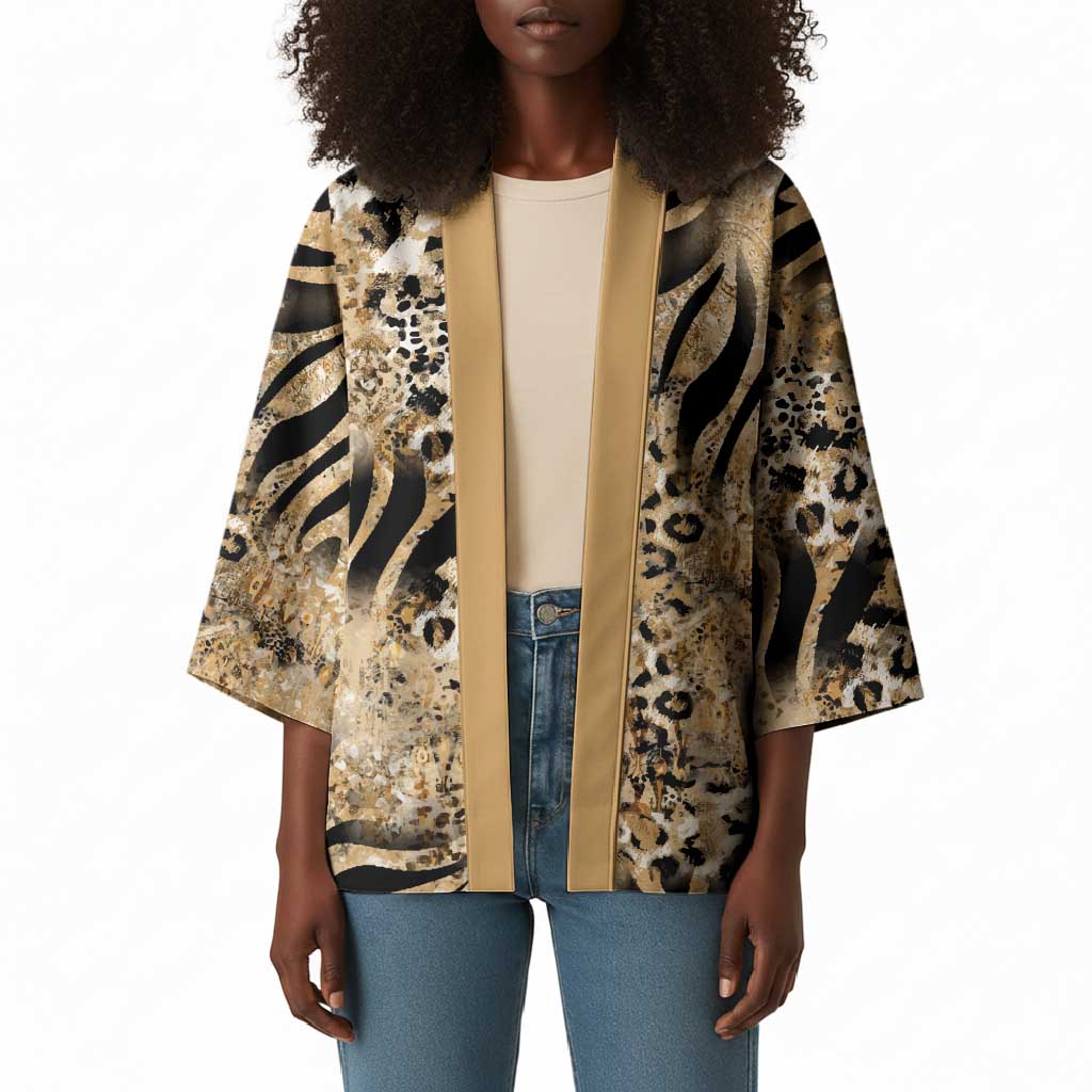 African Wild Animal Skins Kimono Zebra Tiger Leopard Mix Skin