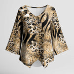 African Wild Animal Skins Kimono Sleeve Blouse Zebra Tiger Leopard Mix Skin