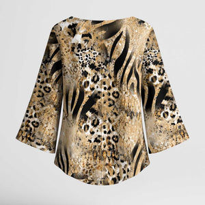 African Wild Animal Skins Kimono Sleeve Blouse Zebra Tiger Leopard Mix Skin