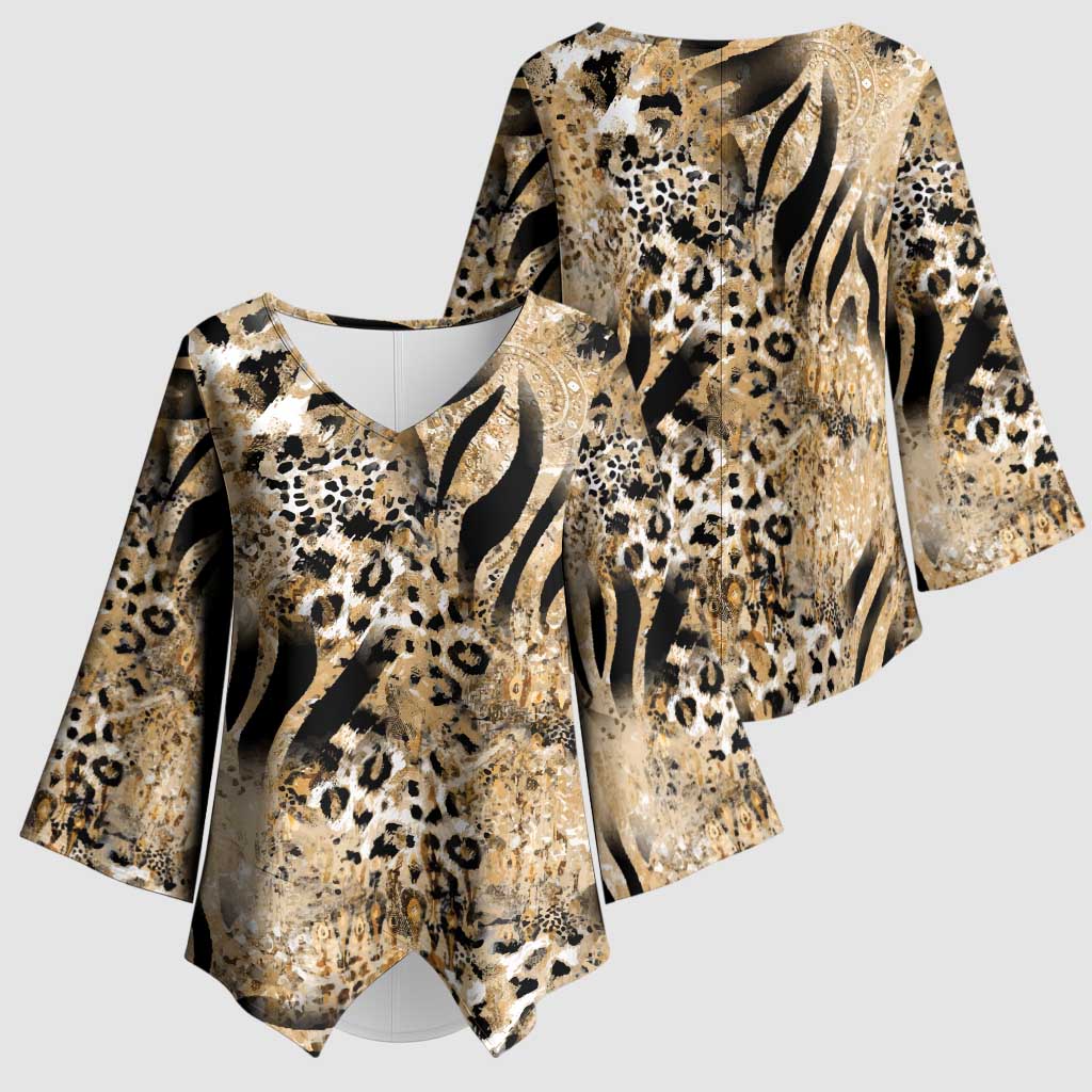African Wild Animal Skins Kimono Sleeve Blouse Zebra Tiger Leopard Mix Skin