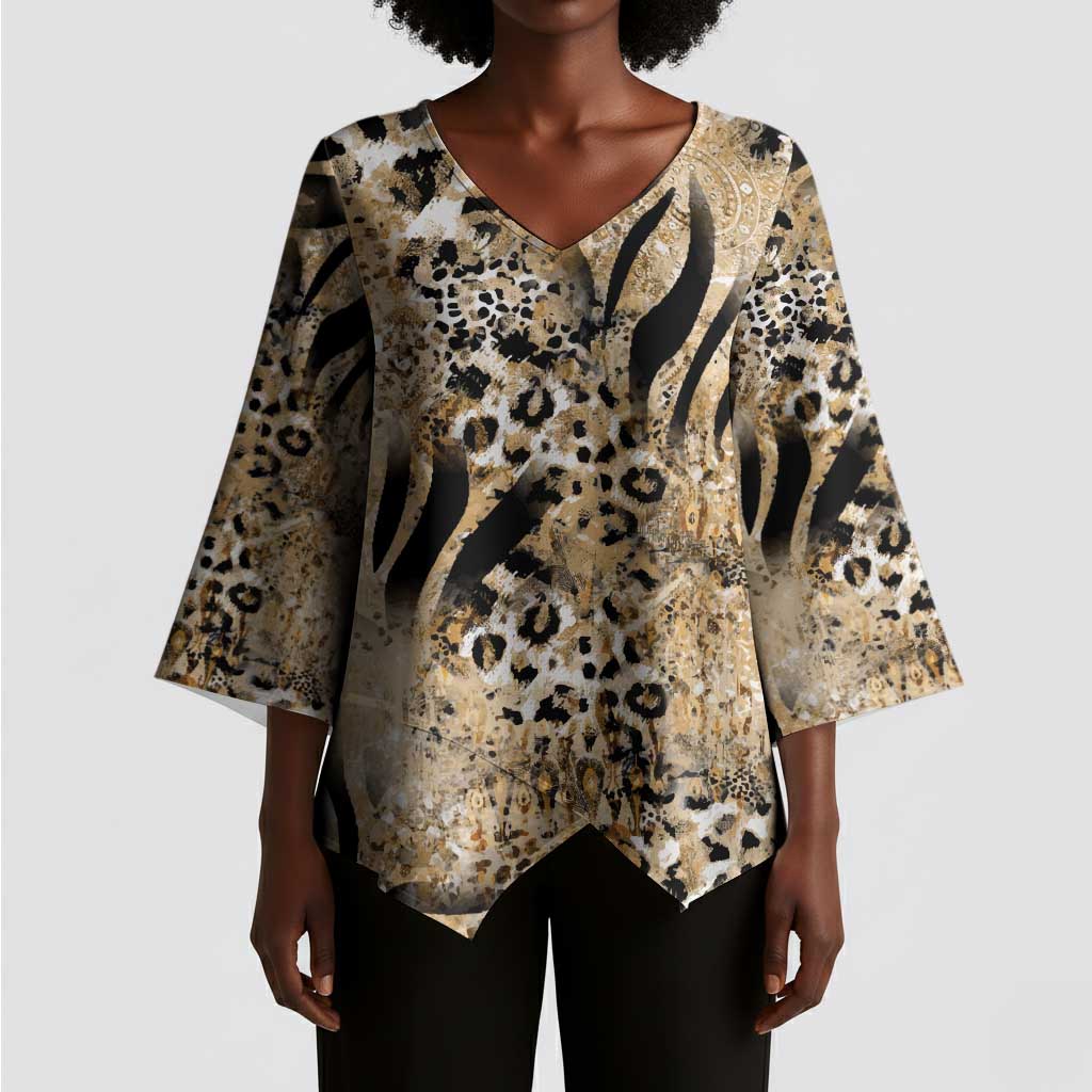 African Wild Animal Skins Kimono Sleeve Blouse Zebra Tiger Leopard Mix Skin