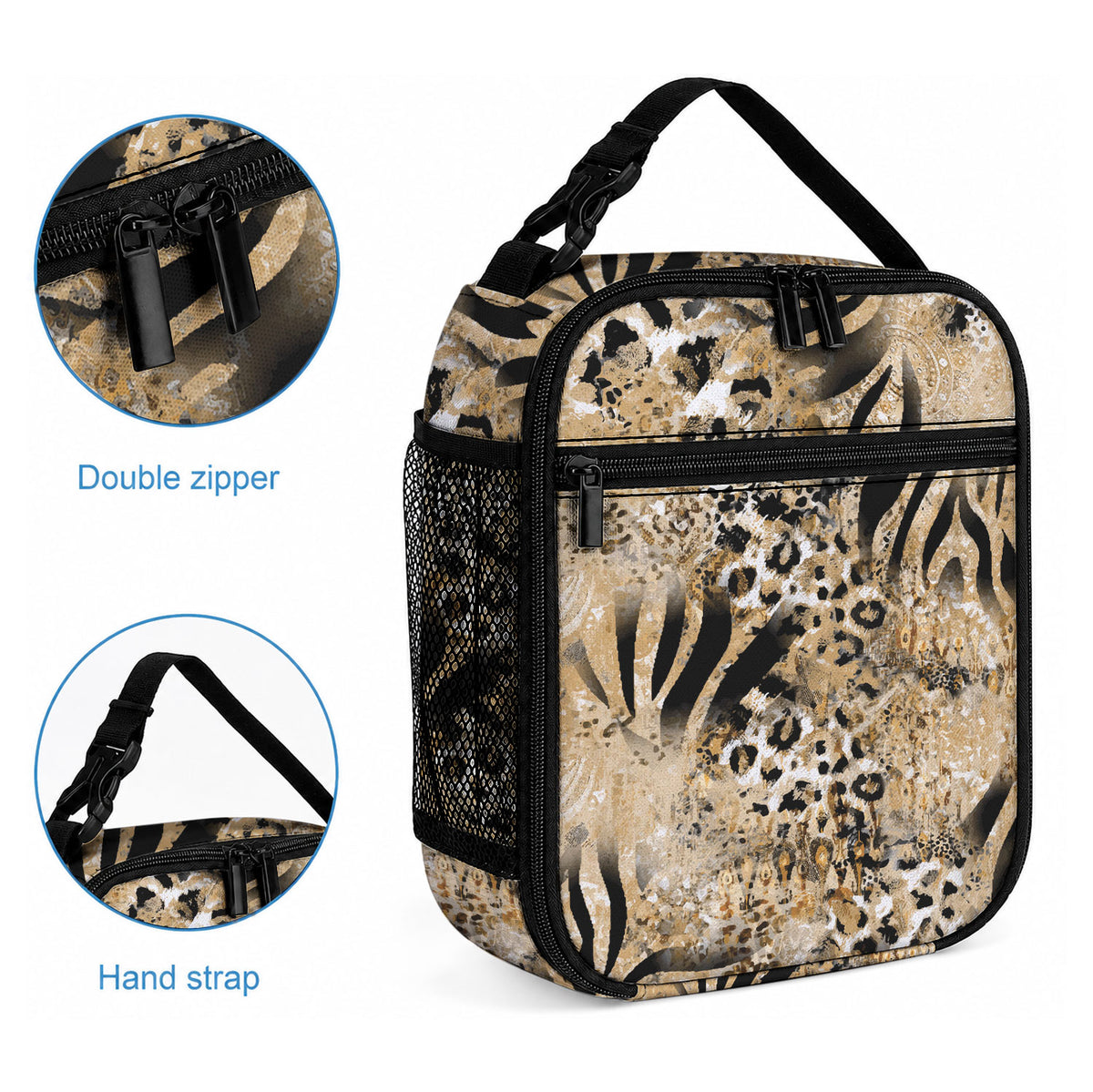 African Wild Animal Skins Lunch Bag Zebra Tiger Leopard Mix Skin