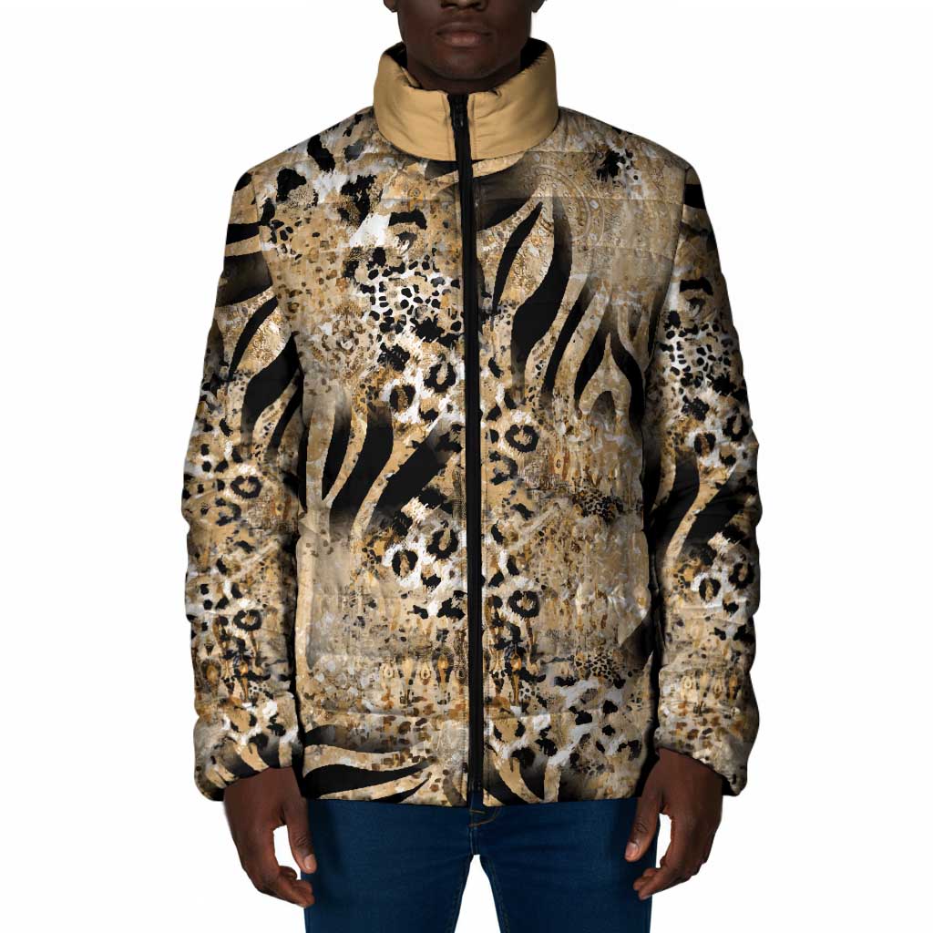 African Wild Animal Skins Padded Jacket Zebra Tiger Leopard Mix Skin