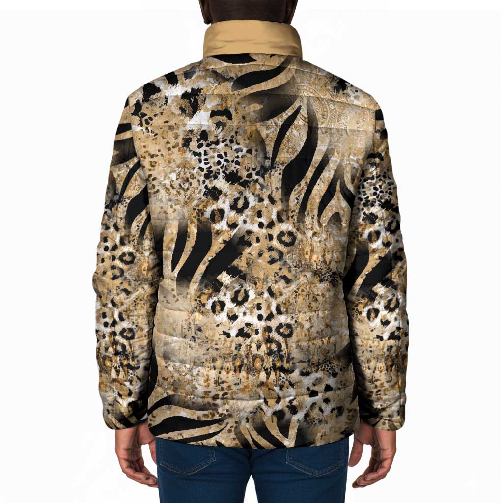 African Wild Animal Skins Padded Jacket Zebra Tiger Leopard Mix Skin