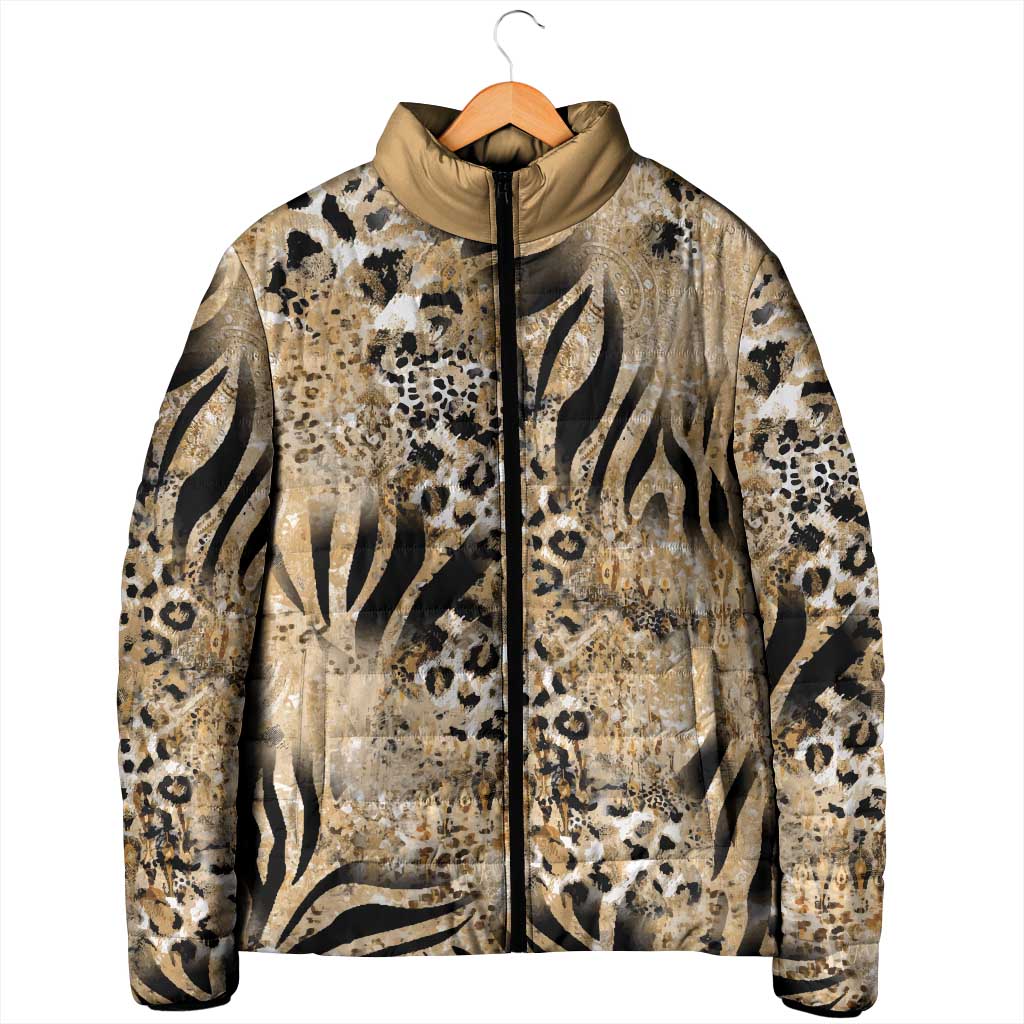 African Wild Animal Skins Padded Jacket Zebra Tiger Leopard Mix Skin