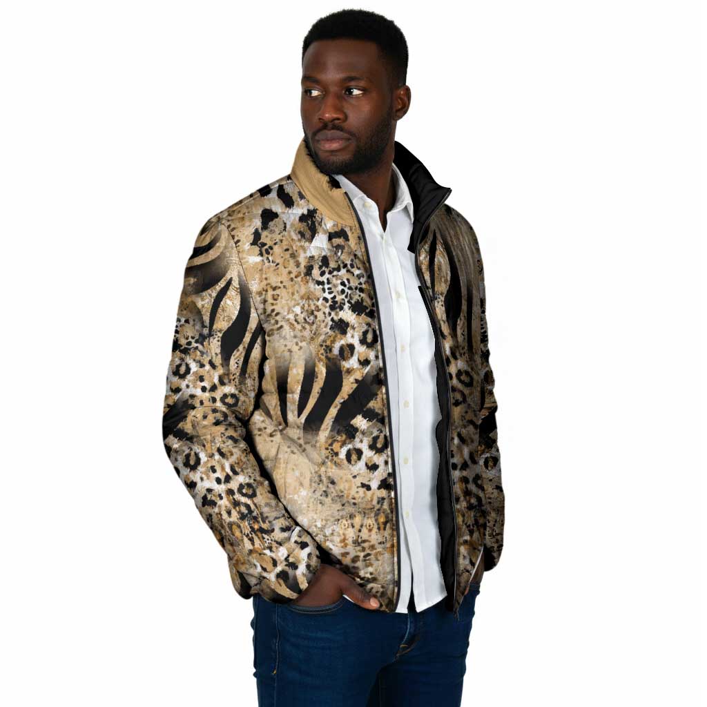 African Wild Animal Skins Padded Jacket Zebra Tiger Leopard Mix Skin