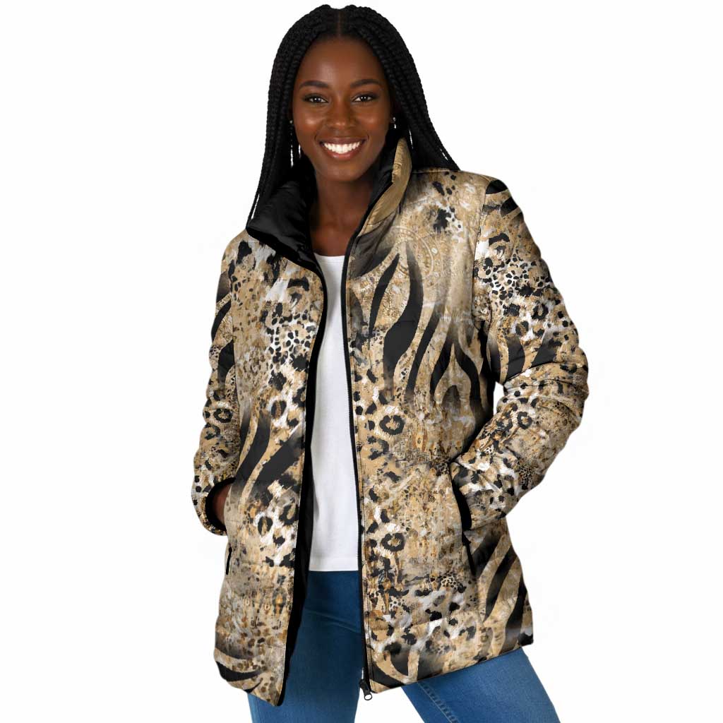 African Wild Animal Skins Padded Jacket Zebra Tiger Leopard Mix Skin