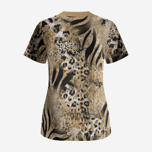 African Wild Animal Skins Scrub Top Zebra Tiger Leopard Mix Skin
