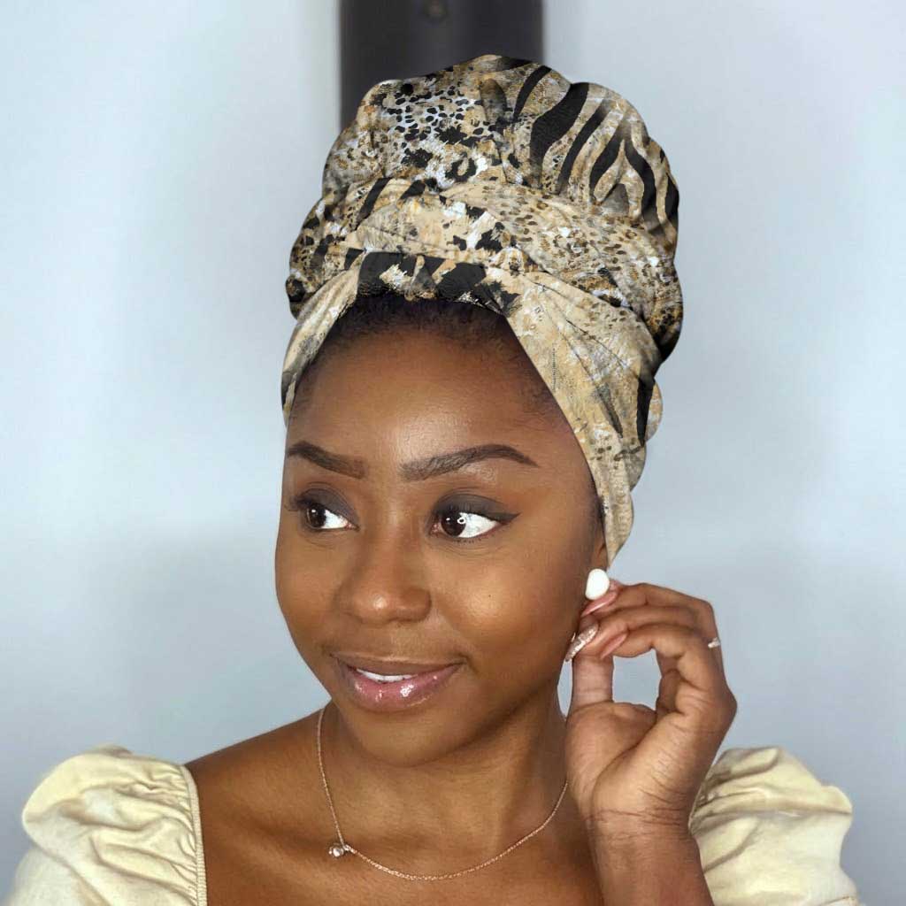 African Wild Animal Skins Simple Headwrap Zebra Tiger Leopard Mix Skin