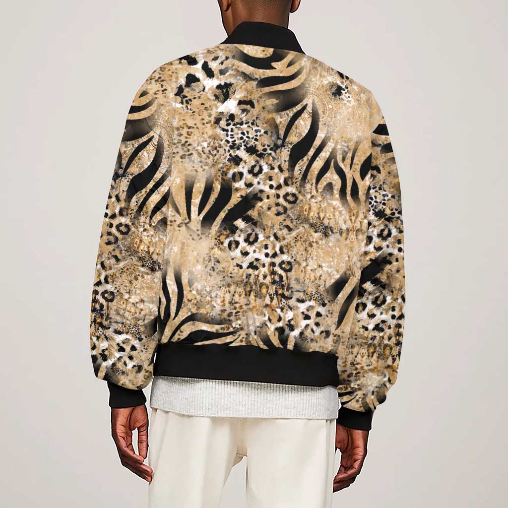 African Wild Animal Skins Sleeve Zip Bomber Jacket Zebra Tiger Leopard Mix Skin - African Pride