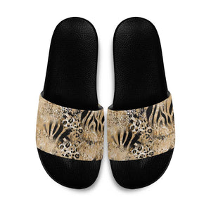 African Wild Animal Skins Slide Sandals Zebra Tiger Leopard Mix Skin