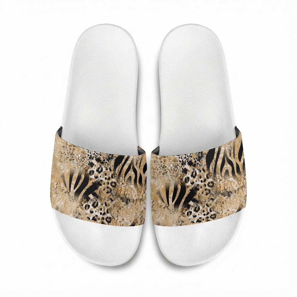 African Wild Animal Skins Slide Sandals Zebra Tiger Leopard Mix Skin