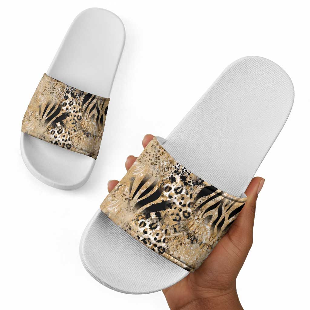 African Wild Animal Skins Slide Sandals Zebra Tiger Leopard Mix Skin