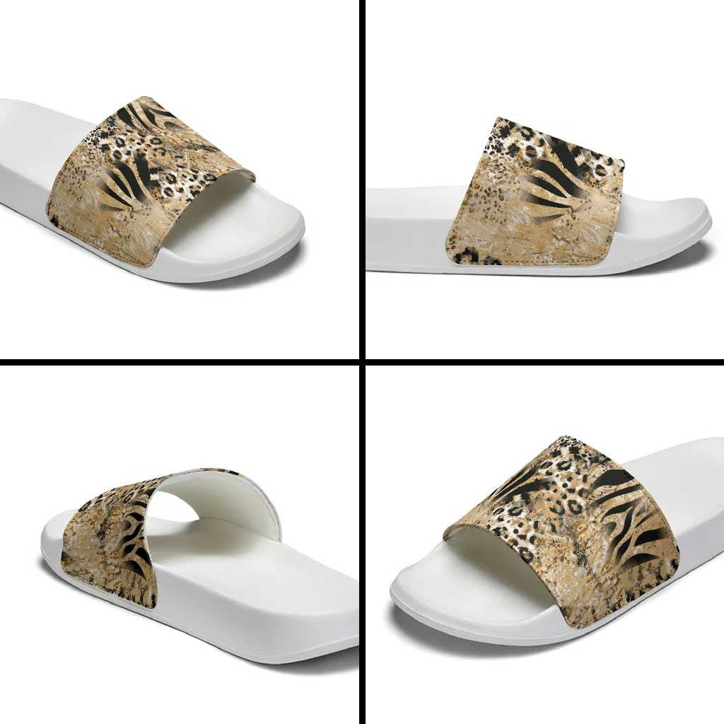 African Wild Animal Skins Slide Sandals Zebra Tiger Leopard Mix Skin