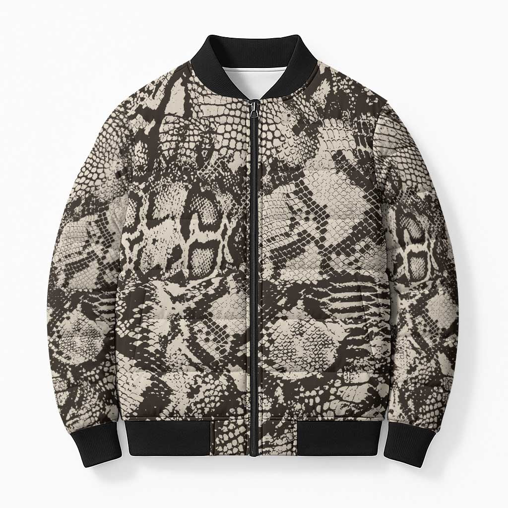 African Wild Animal Skins Bomber Puffer Jacket Snake and Crocodile Mix Skin
