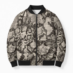 African Wild Animal Skins Bomber Puffer Jacket Snake and Crocodile Mix Skin