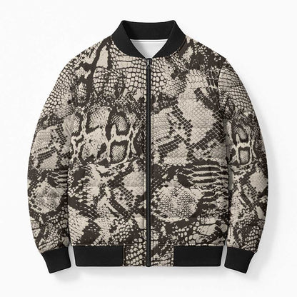 African Wild Animal Skins Bomber Puffer Jacket Snake and Crocodile Mix Skin