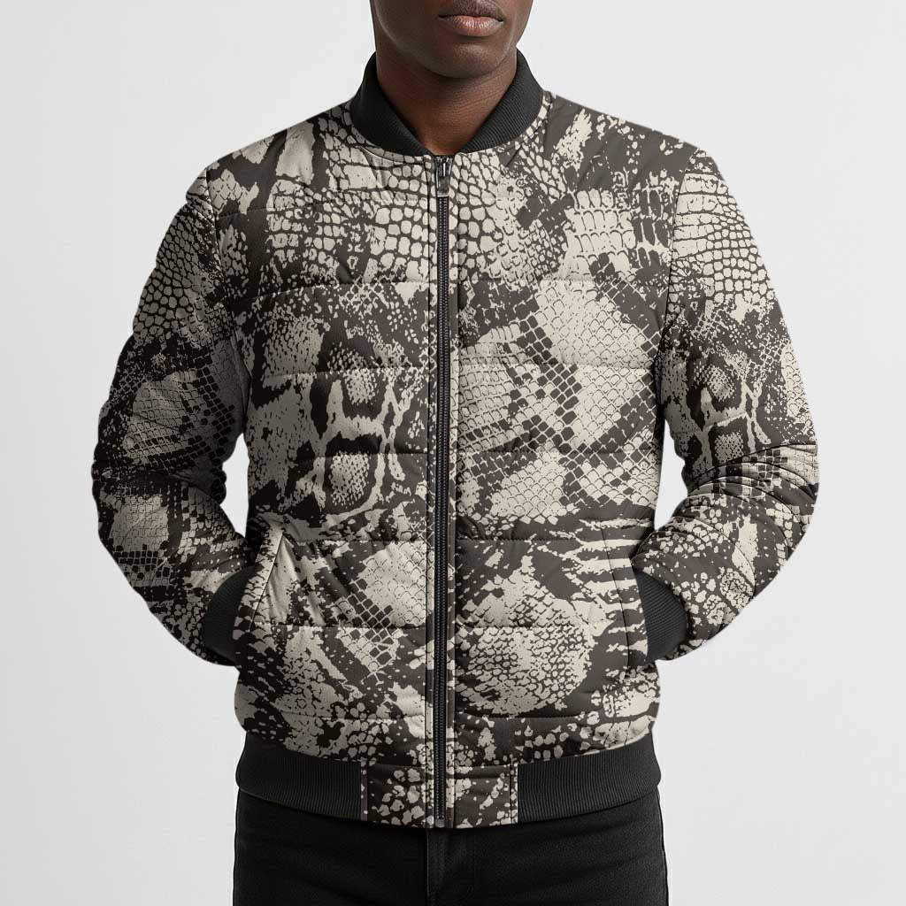 African Wild Animal Skins Bomber Puffer Jacket Snake and Crocodile Mix Skin