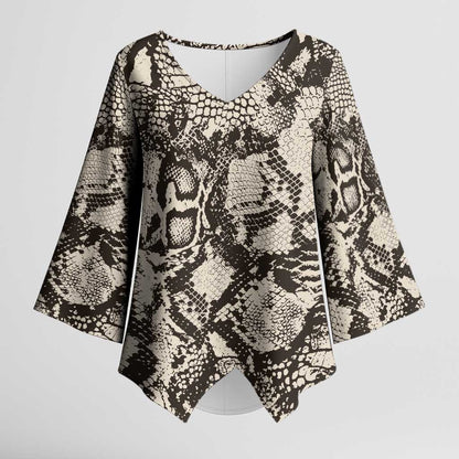 African Wild Animal Skins Kimono Sleeve Blouse Snake and Crocodile Mix Skin