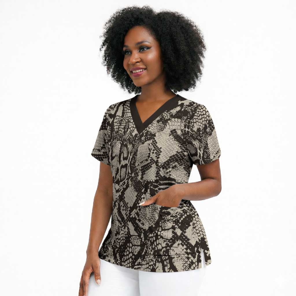 African Wild Animal Skins Scrub Top Snake and Crocodile Mix Skin