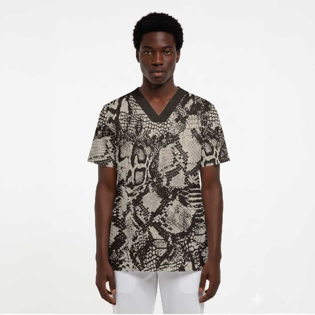African Wild Animal Skins Scrub Top Snake and Crocodile Mix Skin