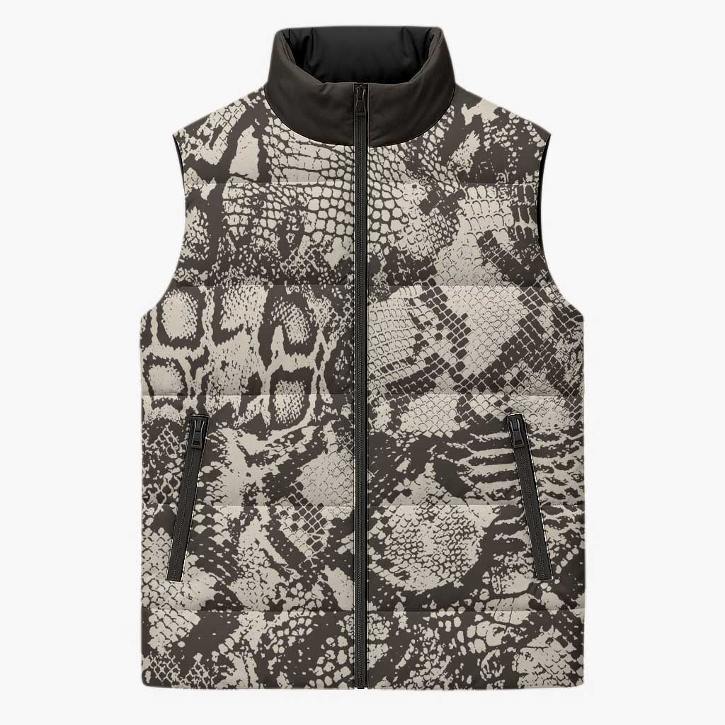 African Wild Animal Skins Sleeveless Puffer Jacket Snake and Crocodile Mix Skin
