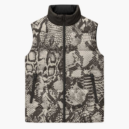 African Wild Animal Skins Sleeveless Puffer Jacket Snake and Crocodile Mix Skin