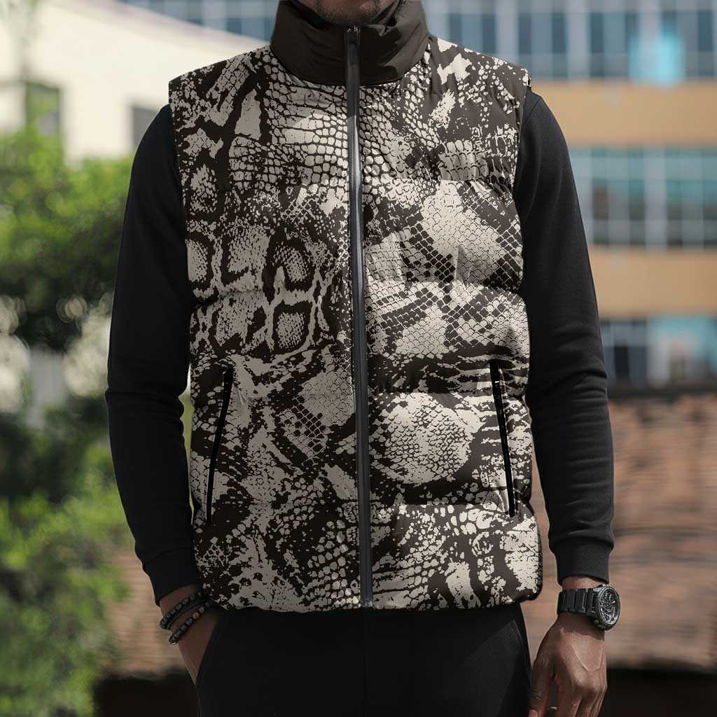 African Wild Animal Skins Sleeveless Puffer Jacket Snake and Crocodile Mix Skin