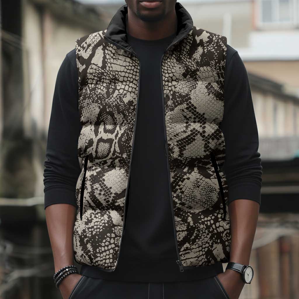 African Wild Animal Skins Sleeveless Puffer Jacket Snake and Crocodile Mix Skin