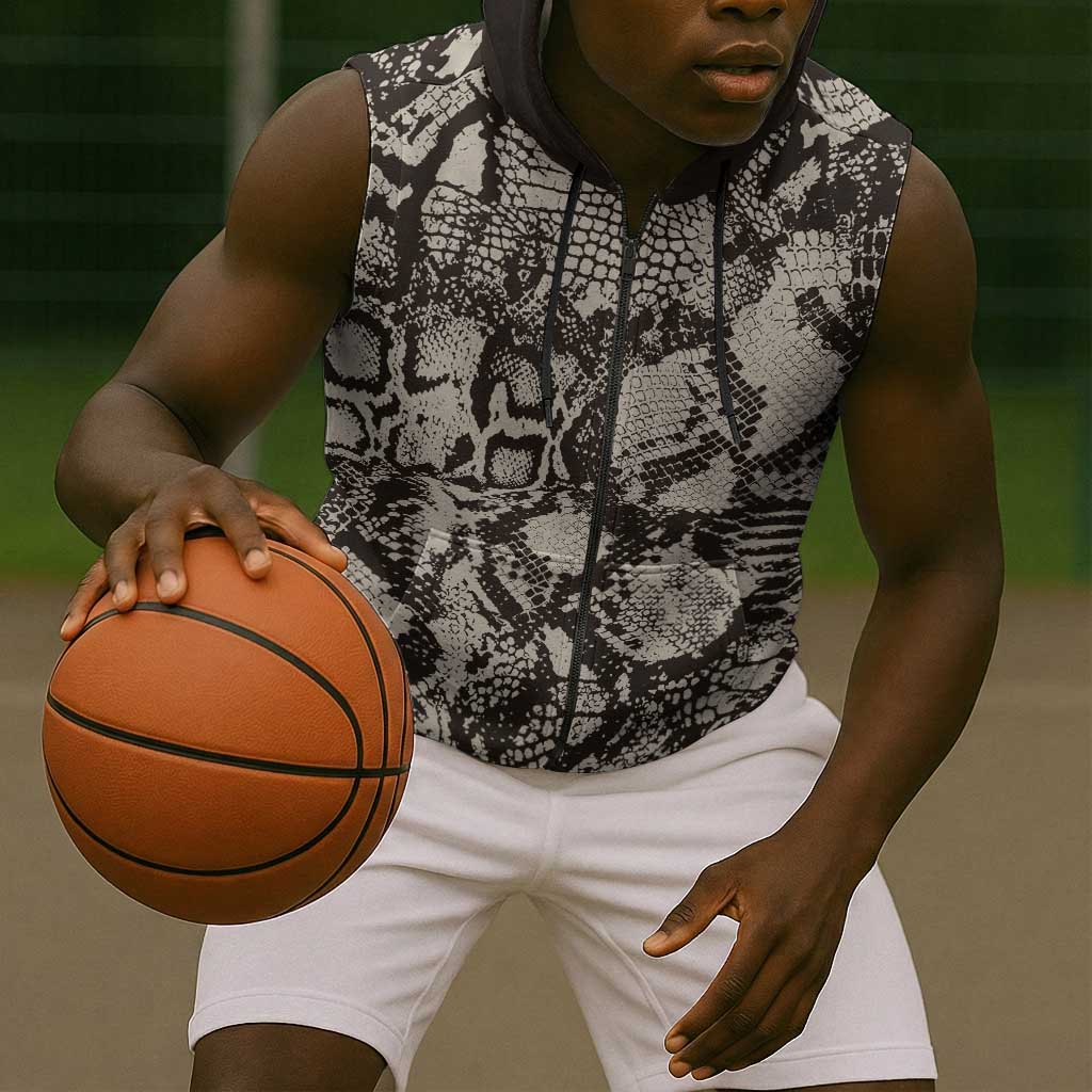African Wild Animal Skins Sleeveless Zip Hoodie Snake and Crocodile Mix Skin - African Pride