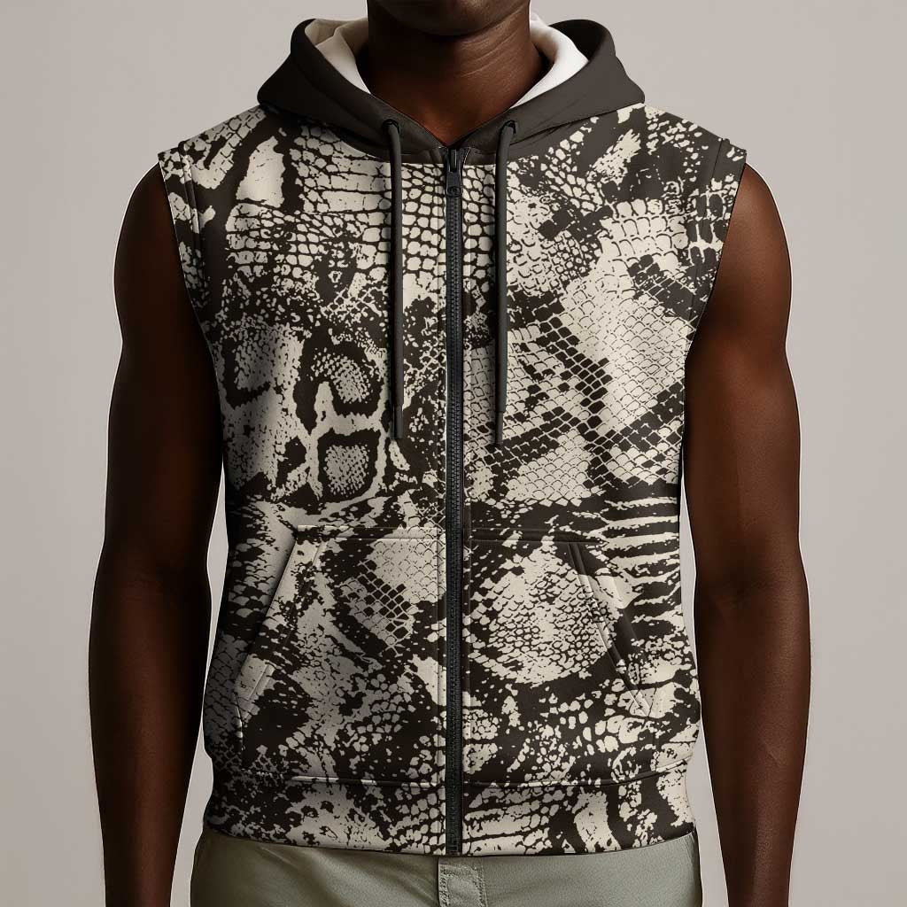 African Wild Animal Skins Sleeveless Zip Hoodie Snake and Crocodile Mix Skin - African Pride