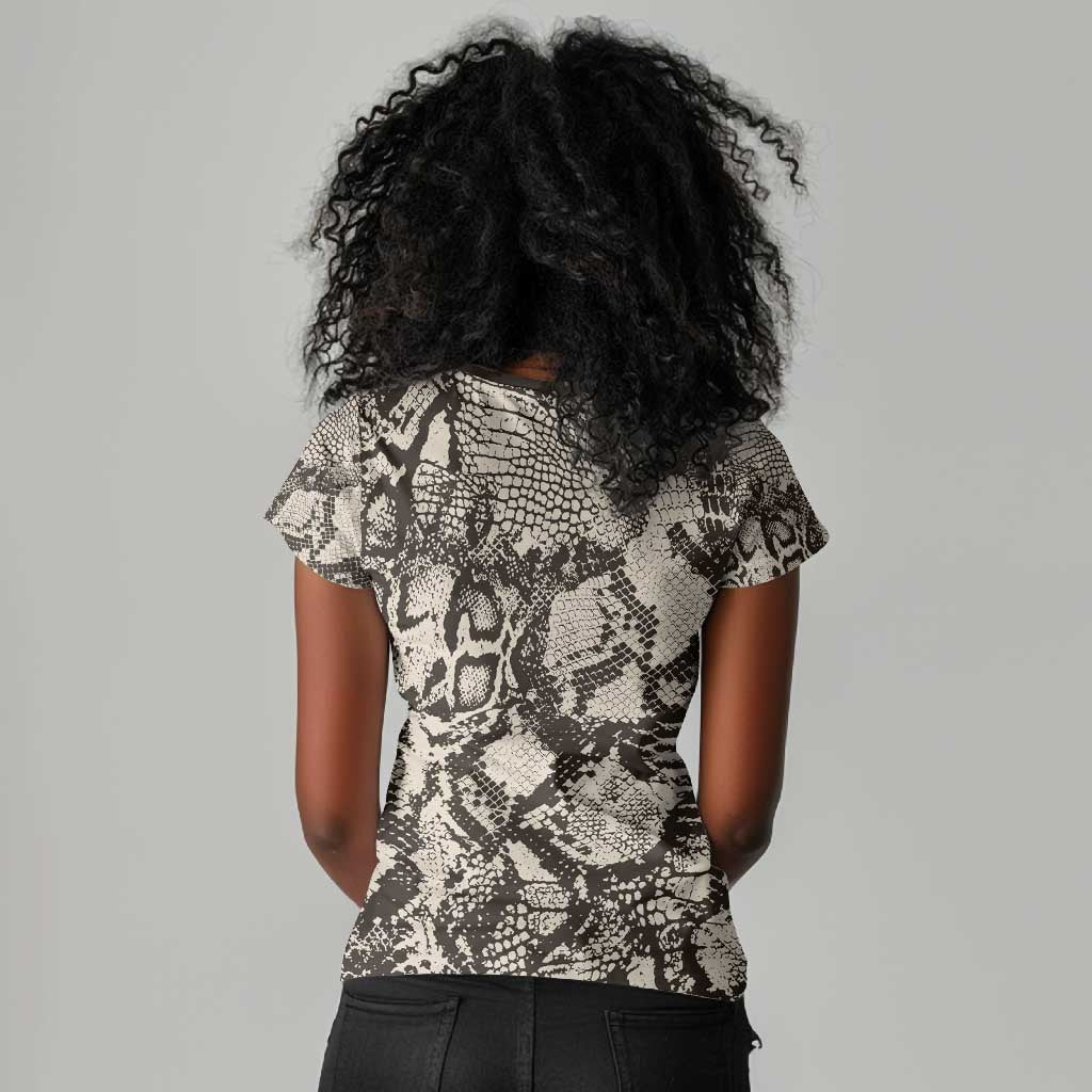 African Wild Animal Skins Women V-Neck T-Shirt Snake and Crocodile Mix Skin - African Pride