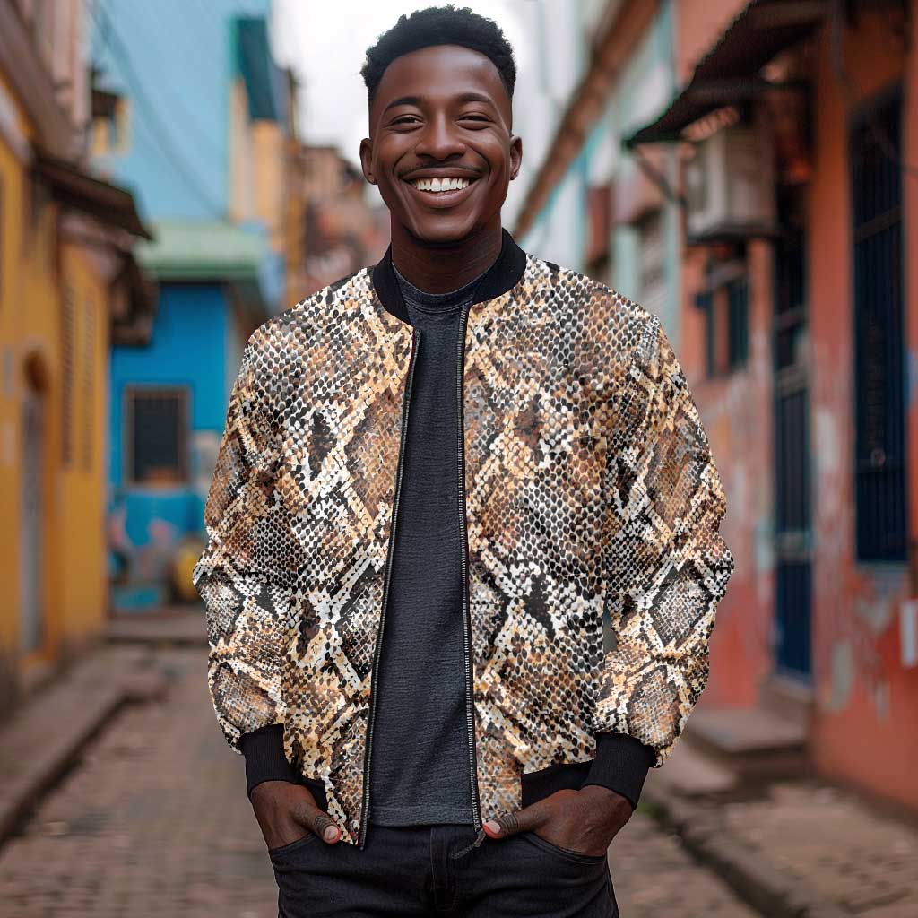 African Wild Animal Skins Bomber Jacket Vintage Snake Skin Pattern - African Pride