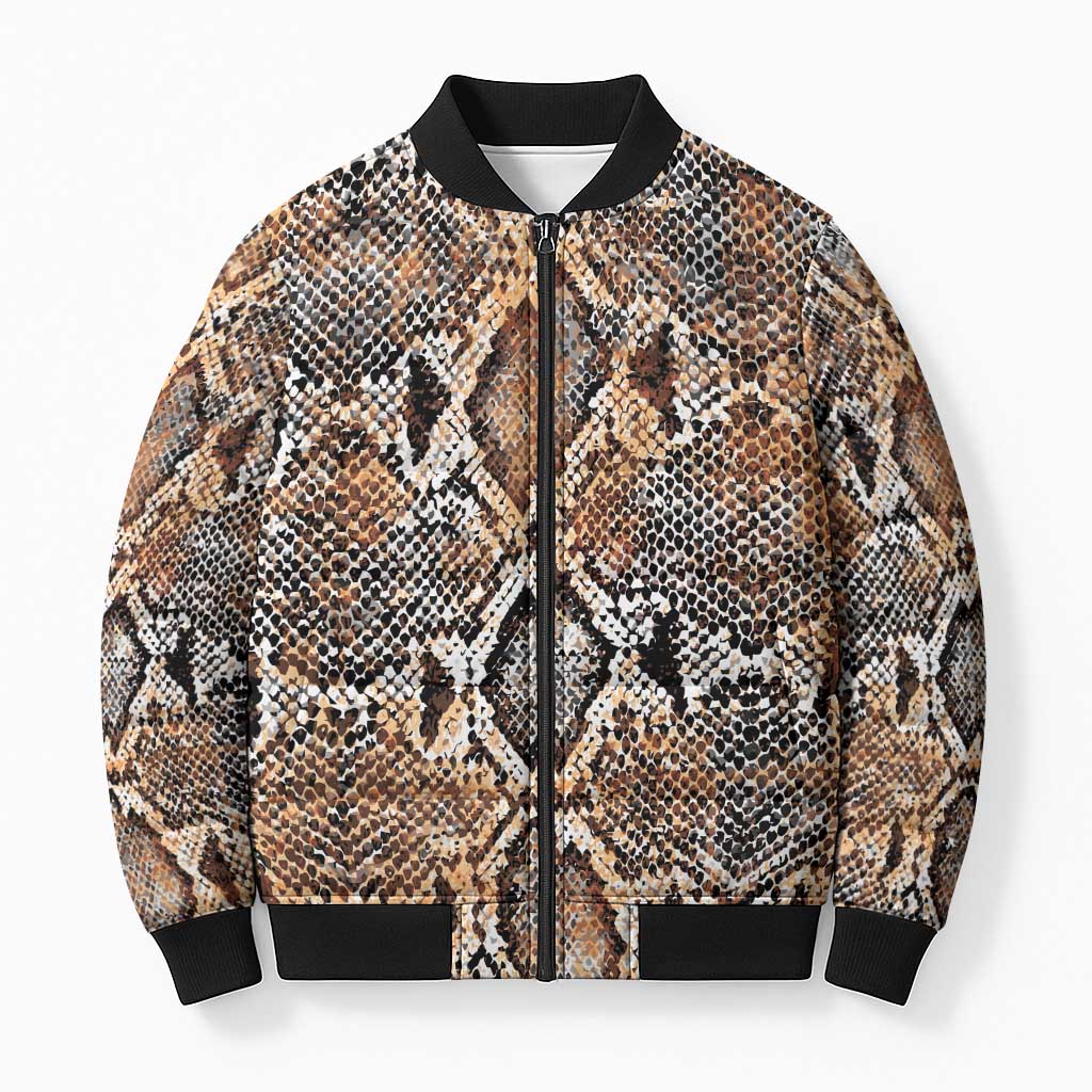 African Wild Animal Skins Bomber Puffer Jacket Vintage Snake Skin Pattern