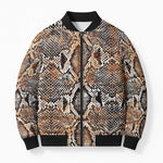 African Wild Animal Skins Bomber Puffer Jacket Vintage Snake Skin Pattern