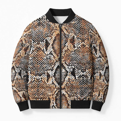 African Wild Animal Skins Bomber Puffer Jacket Vintage Snake Skin Pattern