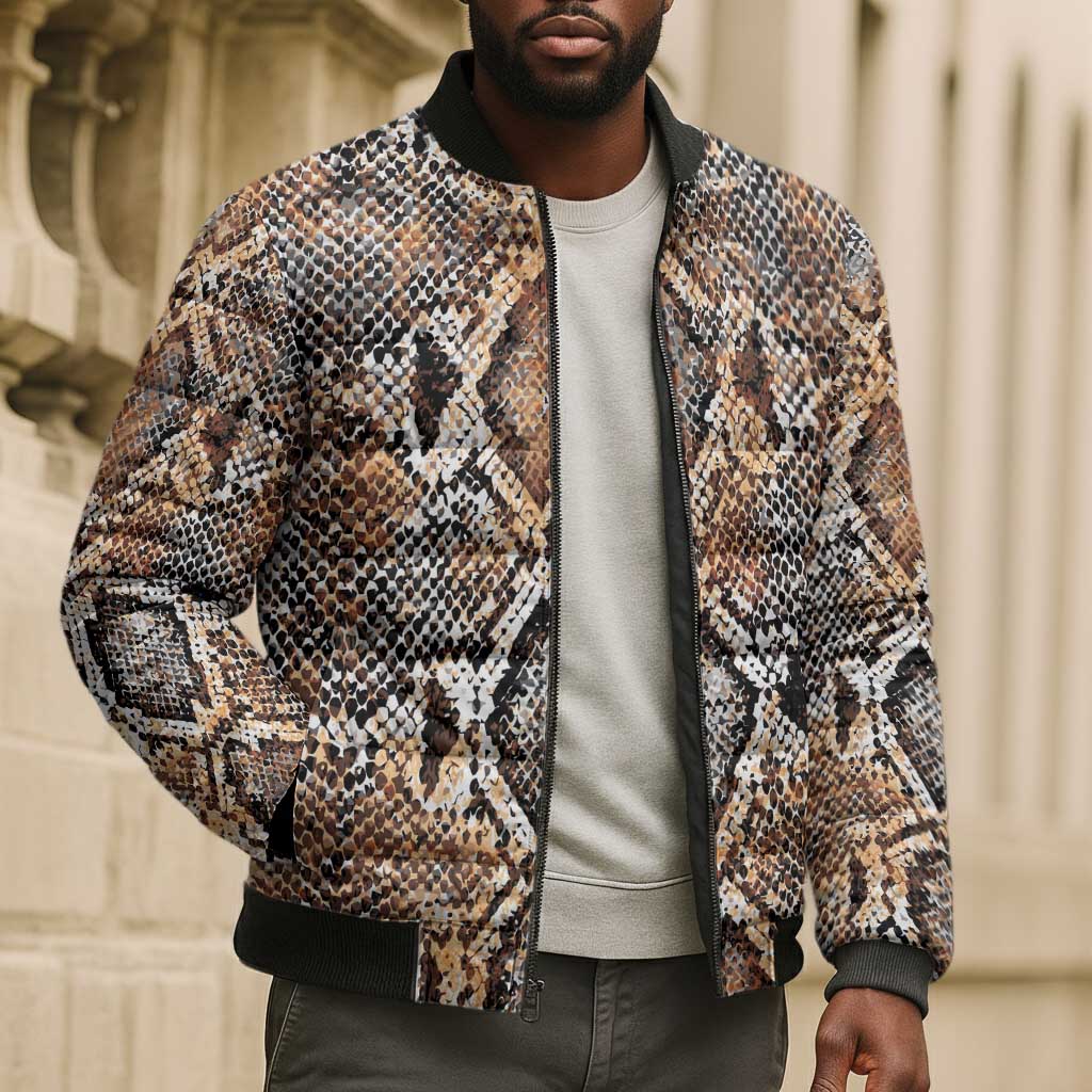 African Wild Animal Skins Bomber Puffer Jacket Vintage Snake Skin Pattern