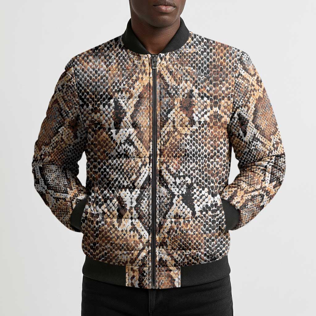 African Wild Animal Skins Bomber Puffer Jacket Vintage Snake Skin Pattern