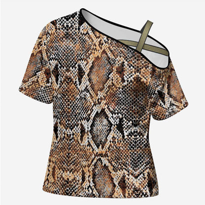 African Wild Animal Skins Cross Shoulder Shirt Vintage Snake Skin Pattern