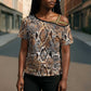 African Wild Animal Skins Cross Shoulder Shirt Vintage Snake Skin Pattern