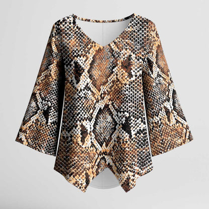 African Wild Animal Skins Kimono Sleeve Blouse Vintage Snake Skin Pattern