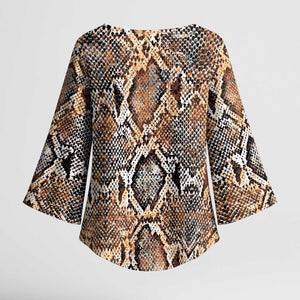 African Wild Animal Skins Kimono Sleeve Blouse Vintage Snake Skin Pattern