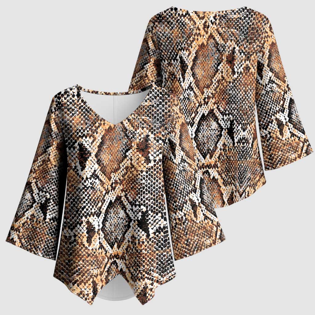African Wild Animal Skins Kimono Sleeve Blouse Vintage Snake Skin Pattern